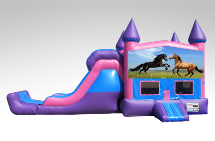 Horses Pink and Purple Bounce House Combo w/Single Lane Dry Slide