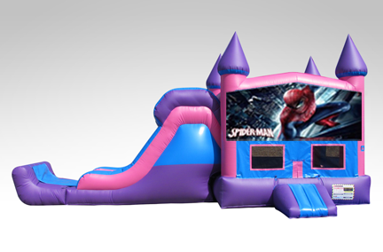 Spider man Pink and Purple Bounce House Combo w/Single Lane Dry Slide