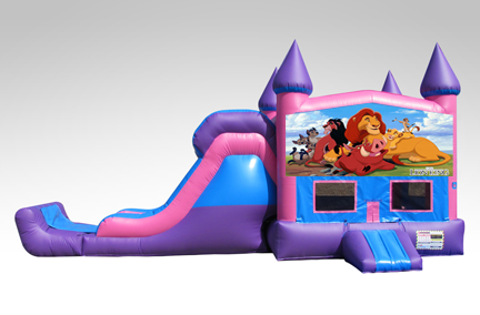 Lion King Pink and Purple Bounce House Combo w/Single Lane Dry Slide