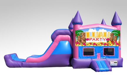 Luau Party Pink and Purple Bounce House Combo w/Single Lane Dry Slide