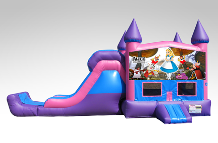 Alice in Wonderland Pink and Purple Bounce House Combo w/Single Lane Dry Slide