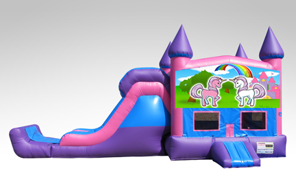 Unicorn Pink and Purple Bounce House Combo w/Single Lane Dry Slide