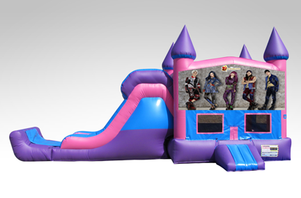 Disney Descendants Pink and Purple Bounce House Combo w/Single Lane Dry Slide