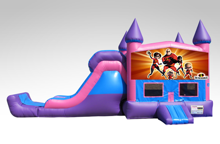 Incredibles Pink and Purple Bounce House Combo w/Single Lane Dry Slide