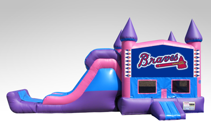 Atlanta Braves Pink and Purple Bounce House Combo w/Single Lane Dry Slide