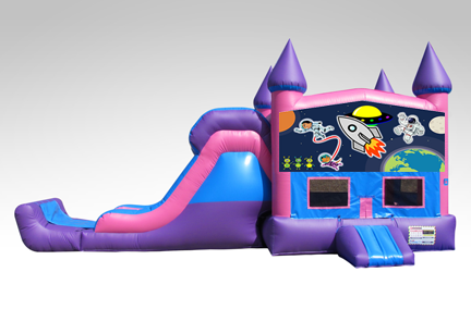 Outer Space Pink and Purple Bounce House Combo w/Single Lane Dry Slide