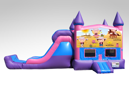 Cowgirls Pink and Purple Bounce House Combo w/Single Lane Dry Slide