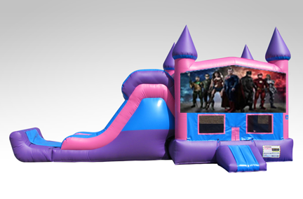 Justice League Pink and Purple Bounce House Combo w/Single Lane Dry Slide