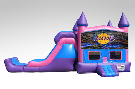 Los Angeles Lakers Pink and Purple Bounce House Combo w/Single Lane Dry Slide