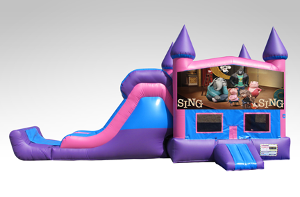 Sing Pink and Purple Bounce House Combo w/Single Lane Dry Slide