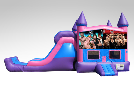 WWE Wrestling Pink and Purple Bounce House Combo w/Single Lane Dry Slide