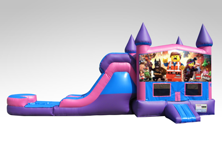 Lego Movie Pink and Purple Bounce House Combo w/Single Lane Water Slide