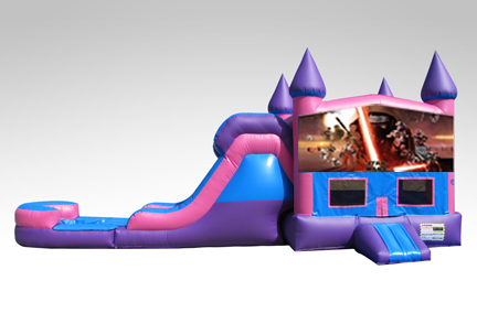 Star Wars Pink and Purple Bounce House Combo w/Single Lane Water Slide