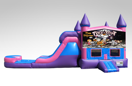 Halloween Pink and Purple Bounce House Combo w/Single Lane Water Slide