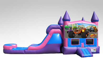 Blaze Pink and Purple Bounce House Combo w/Single Lane Water Slide