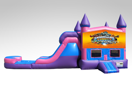 Skylanders Pink and Purple Bounce House Combo w/Single Lane Water Slide