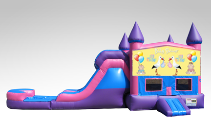 Baby Shower Pink and Purple Bounce House Combo w/Single Lane Water Slide