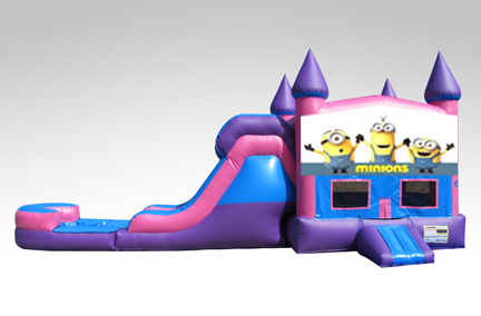 Minions Pink and Purple Bounce House Combo w/Single Lane Water Slide