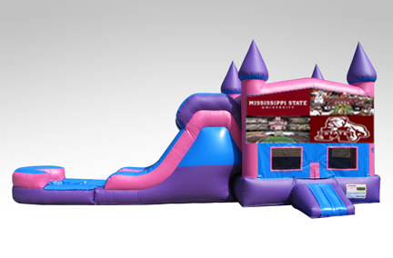 Mississippi State Pink and Purple Bounce House Combo w/Single Lane Water Slide