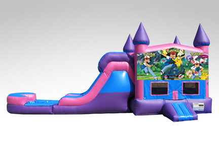 Pokemon Pink and Purple Bounce House Combo w/Single Lane Water Slide