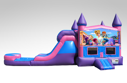 Shimmer and Shine Pink and Purple Bounce House Combo w/Single Lane Water Slide