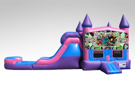 Suicide Squad Pink and Purple Bounce House Combo w/Single Lane Water Slide