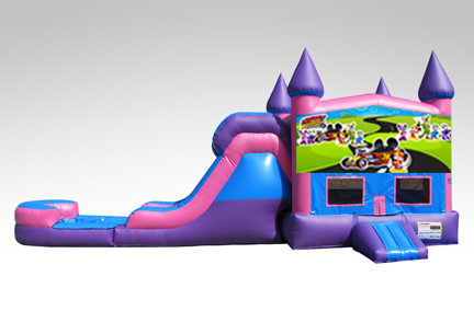 Mickey Mouse Roadster Pink and Purple Bounce House Combo w/Single Lane Water Slide