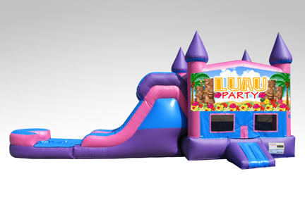 Luau Party Pink and Purple Bounce House Combo w/Single Lane Water Slide