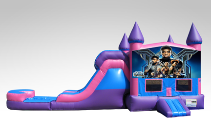 Black Panther Pink and Purple Bounce House Combo w/Single Lane Water Slide