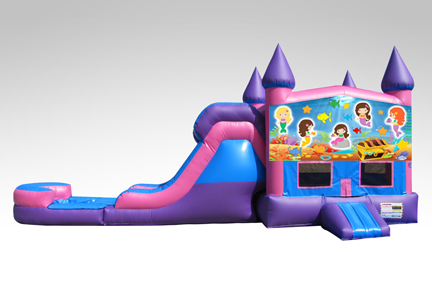 Mermaids Pink and Purple Bounce House Combo w/Single Lane Water Slide