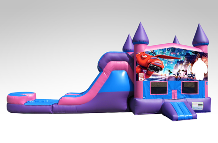 Big Hero 6 Pink and Purple Bounce House Combo w/Single Lane Water Slide