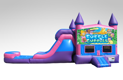 Bubble Guppies Pink and Purple Bounce House Combo w/Single Lane Water Slide