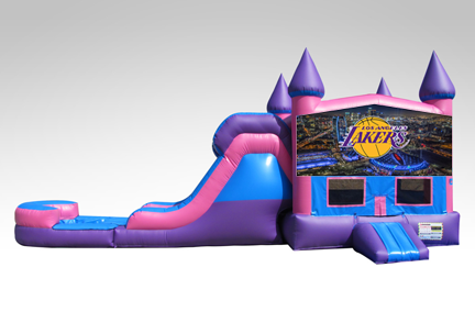 Los Angeles Lakers Pink and Purple Bounce House Combo w/Single Lane Water Slide