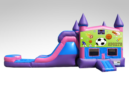 Sports Pink and Purple Bounce House Combo w/Single Lane Water Slide