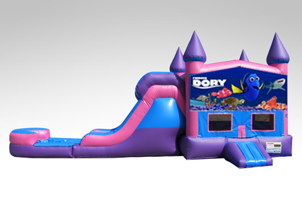 Finding Dory Pink and Purple Bounce House Combo w/Single Lane Water Slide