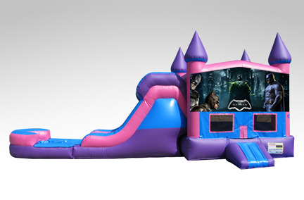 Batman Pink and Purple Bounce House Combo w/Single Lane Water Slide