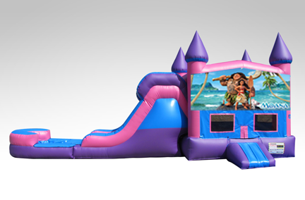 Moana Pink and Purple Bounce House Combo w/Single Lane Water Slide