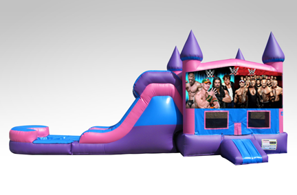 WWE Wrestling Pink and Purple Bounce House Combo w/Single Lane Water Slide