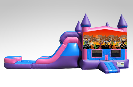 Cowboys Pink and Purple Bounce House Combo w/Single Lane Water Slide