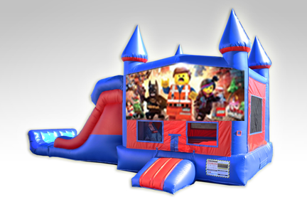 Lego Movie Red and Blue Bounce House Combo w/Dual Lane Dry Slide