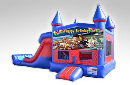 Paw Patrols Red and Blue Bounce House Combo w/Dual Lane Dry Slide
