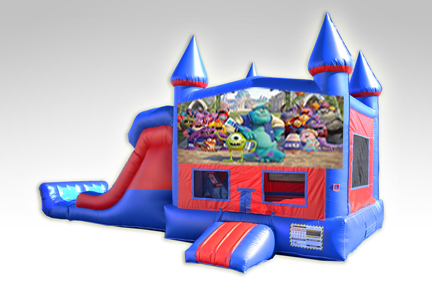 Monsters Inc. Red and Blue Bounce House Combo w/Dual Lane Dry Slide