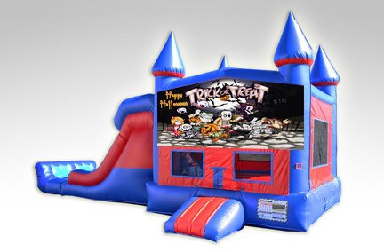 Halloween Red and Blue Bounce House Combo w/Dual Lane Dry Slide