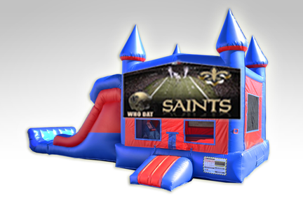 Saints Red and Blue Bounce House Combo w/Dual Lane Dry Slide