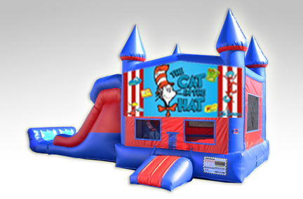 Cat in the Hat Red and Blue Bounce House Combo w/Dual Lane Dry Slide
