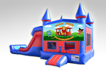 Daniel Tiger Red and Blue Bounce House Combo w/Dual Lane Dry Slide