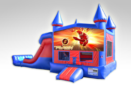 Flash Red and Blue Bounce House Combo w/Dual Lane Dry Slide
