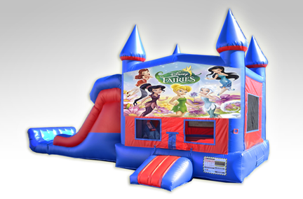 Disney Fairies Red and Blue Bounce House Combo w/Dual Lane Dry Slide