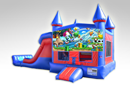 Super Mario Red and Blue Bounce House Combo w/Dual Lane Dry Slide