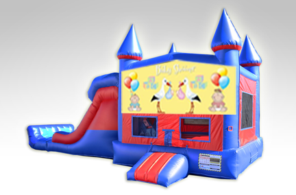 Baby Shower Red and Blue Bounce House Combo w/Dual Lane Dry Slide